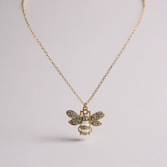 Vintage Bee Pendant  Gold and White Pendant Necklace - Picture 3 of 6